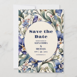 Hochzeit von Navy und hellblauen Wasserfarben Save The Date