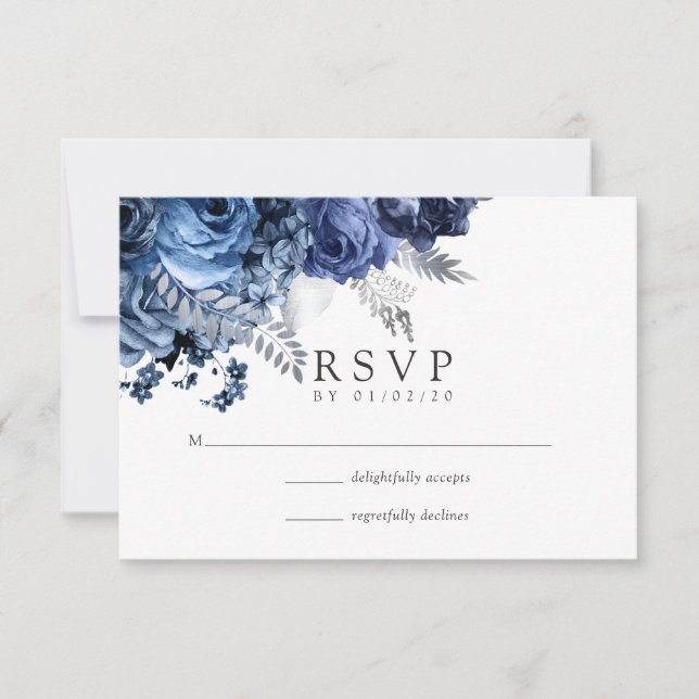 Hochzeit von Navy und Weiß mit Silberfolie RSVP Karte (Vorderseite)
