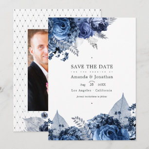 Hochzeit von Navy und Weiß mit Silberfolie Save The Date