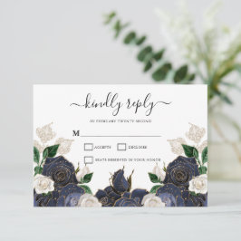 Hochzeit von Navy und White Floral RSVP Karte