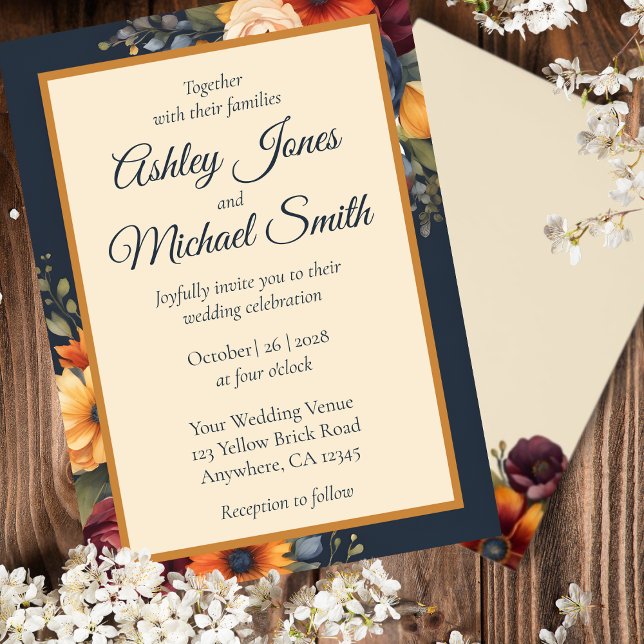 Hochzeit von Navy und Yellow Fall Wildblume Einladung (Von Creator hochgeladen)