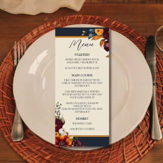 Hochzeit von Navy und Yellow Fall Wildblume Menükarte
