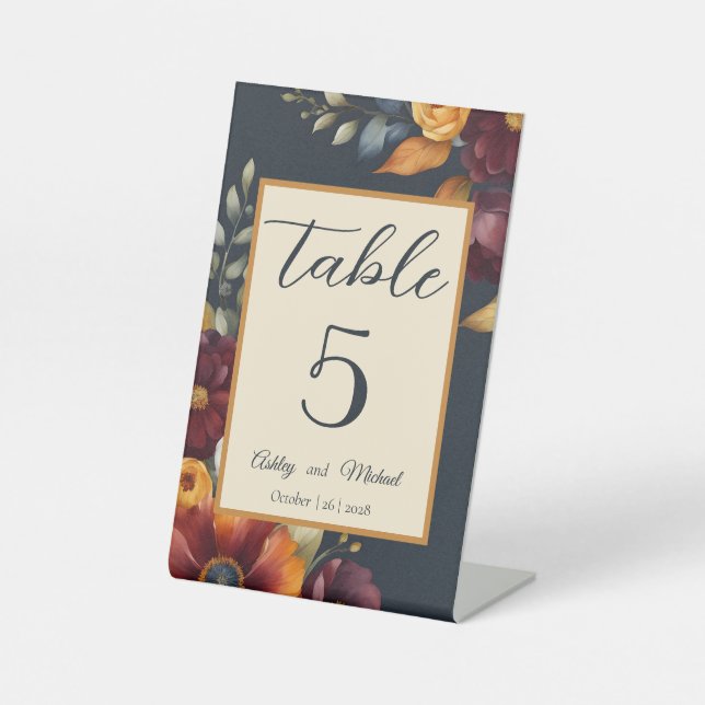 Hochzeit von Navy und Yellow Fall Wildblume Sockelschild (Vorderseite)