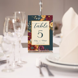 Hochzeit von Navy und Yellow Fall Wildblume Tischnummer