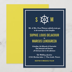 Hochzeit von Navy und Yellow Nautical Monogram Einladung