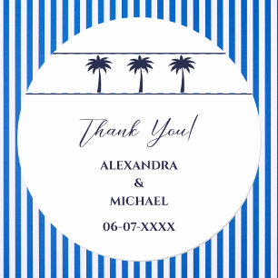 Hochzeit von Navy White Palm Tree Coastal Vielen D Runder Aufkleber