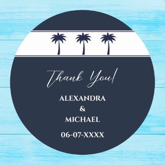 Hochzeit von Navy White Palm Tree Coastal Vielen D Runder Aufkleber