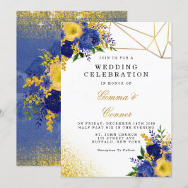Hochzeit von navy Yellow Painted Floral Gold Einladung