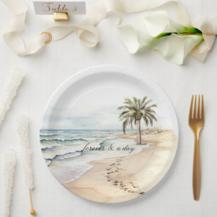 Hochzeit von Palmen Beach Ocean Pappteller