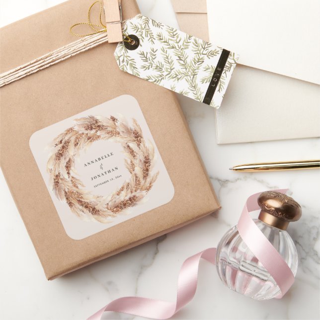 Hochzeit von Pampas-Gras in Böhmen Quadratischer Aufkleber (Schenken)