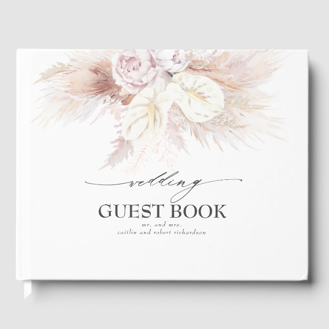Hochzeit von Pampas Grass und White Anthuriums Gästebuch (Vorderseite)