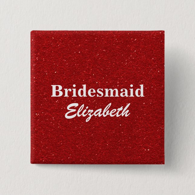 Hochzeit von personalisiert Red Glitzer Bridesmaid Button (Vorderseite)