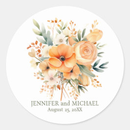 Hochzeit von Pfirsich und Grüner Flora Runder Aufkleber