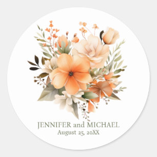 Hochzeit von Pfirsich und Grüner Flora Runder Aufkleber
