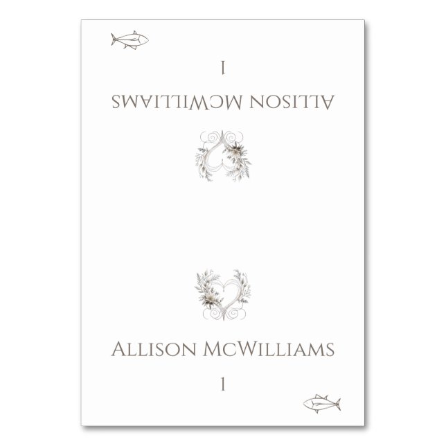 Hochzeit von Platzkarten-Fisch-Symbol-Blume mit He Tischnummer (Vorderseite)