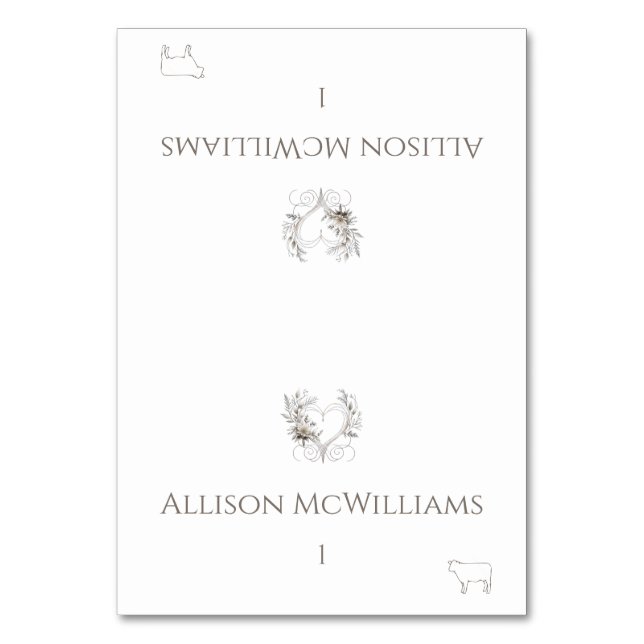 Hochzeit von Platzkarten-Fleisch-Symbol-Blume Tischnummer (Vorderseite)