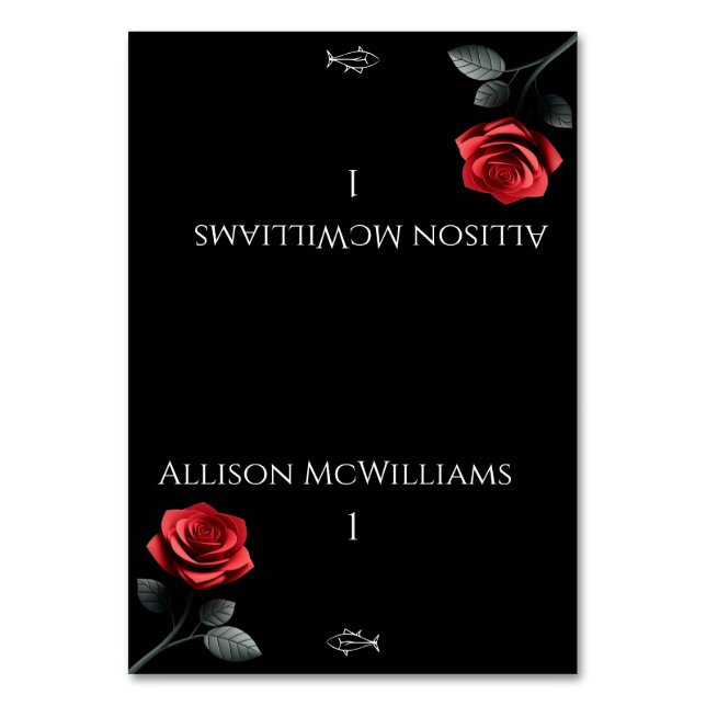 Hochzeit von Platzkarten-Single Rote Rose-Fisch Tischnummer (Vorderseite)