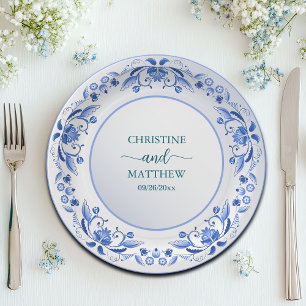 Hochzeit von Porzellan Blue Floral Pappteller