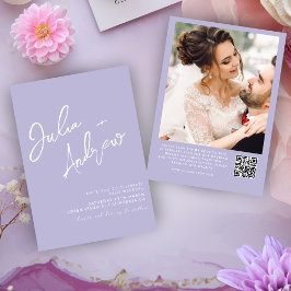Hochzeit von QR-Foto-Minimalistisch-Skriptlavender Einladung