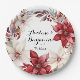 Hochzeit von Red and White Poinsettia Wreath Pappteller