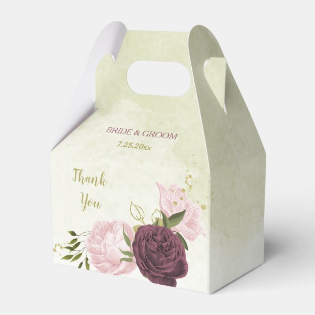 Hochzeit von Rosa Blumengrün Geschenkschachtel (Vorderseite)