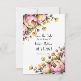 Hochzeit von Rosa Peony und Gelbflora Save The Date