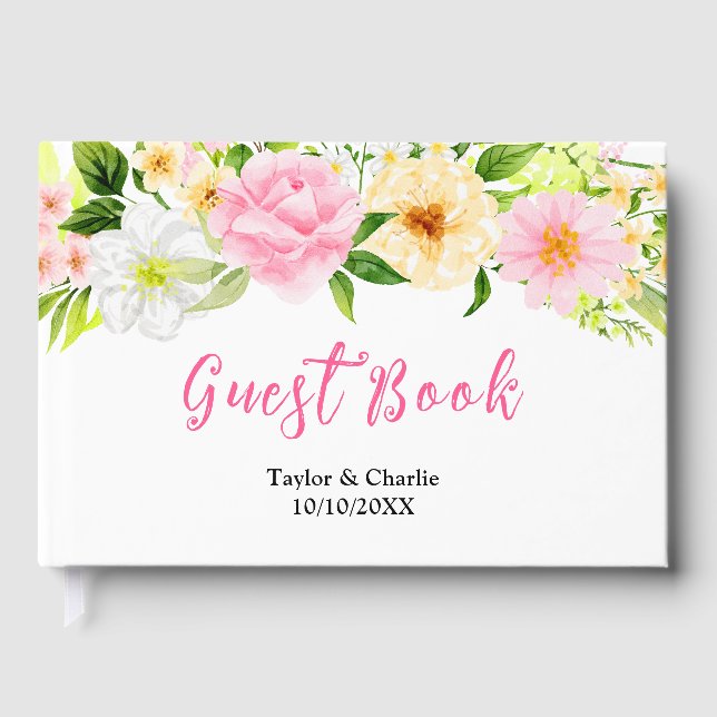 Hochzeit von Rosa und Gelb Gästebuch (Vorderseite)