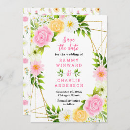 Hochzeit von rosa und gelben Blumen Save The Date
