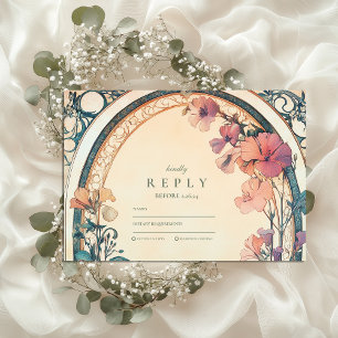 Hochzeit von Rost Blue Bloom RSVP Karte