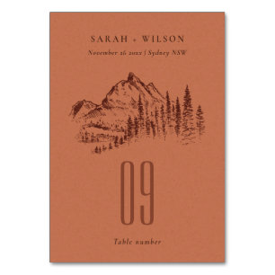 Hochzeit von Rost-Orange-Pine-Wald Tischnummer
