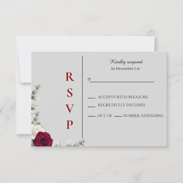 Hochzeit von Rot und Weiß-Rose RSVP Karte (Vorderseite)