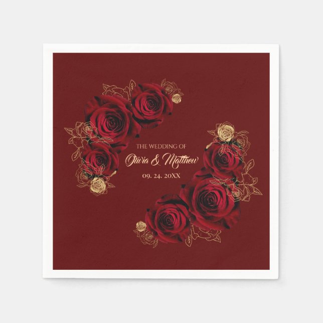 Hochzeit von rote Rose und Gold Serviette (Vorderseite)