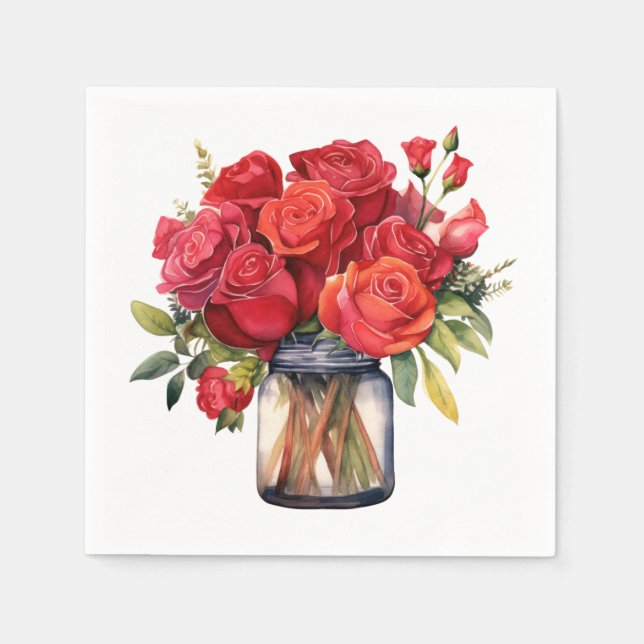 Hochzeit von rote Rosen Serviette (Vorderseite)