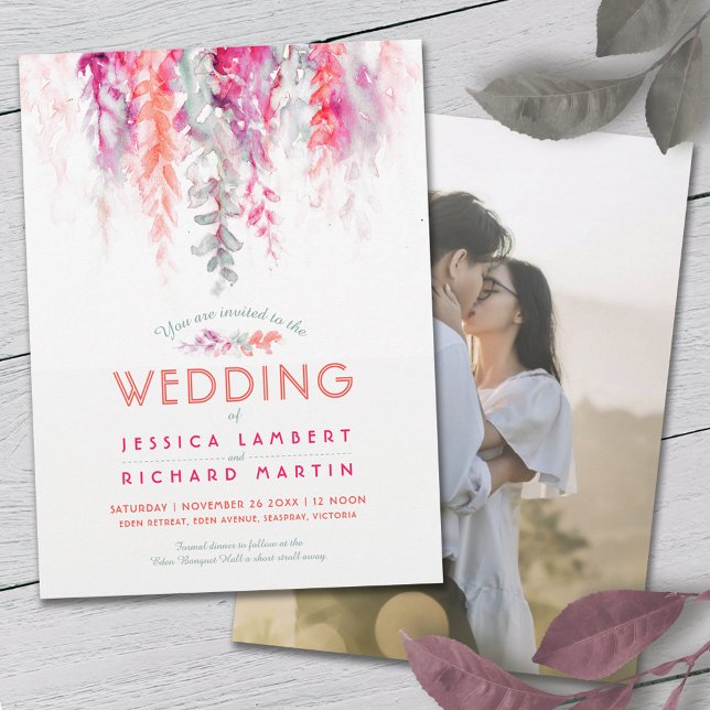 Hochzeit von Rotem Foto mit grünem Korallenriff Einladung (Von Creator hochgeladen)