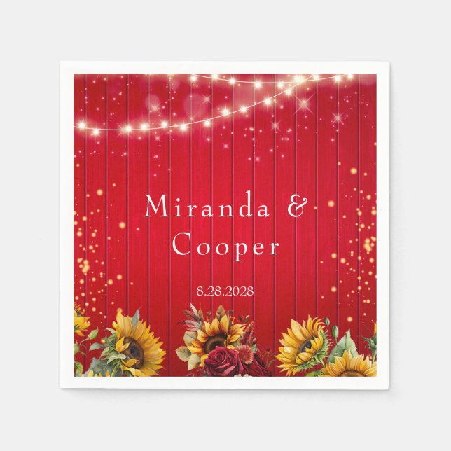 Hochzeit von Rotholz-Rose und Sonnenblumen Serviette (Vorderseite)