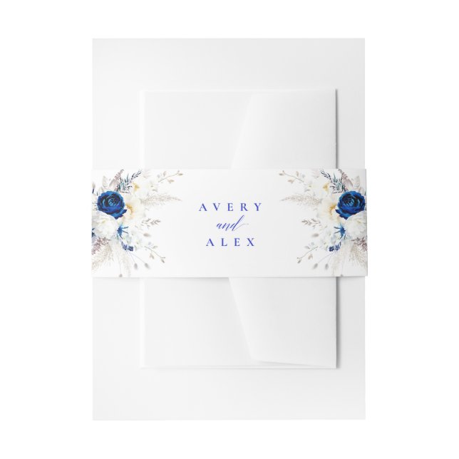 Hochzeit von Royal Blue Floral Calligraphy Einladungsbanderole (Vorderseite Beispiel)