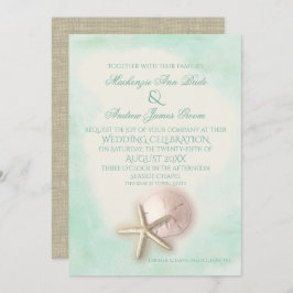 Hochzeit von Sand Dollar und Starfish Aqua Mint Einladung