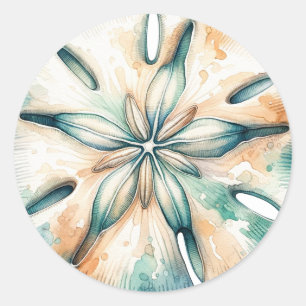 Hochzeit von SandDollar Ocean Splash Sea Watercolo Runder Aufkleber