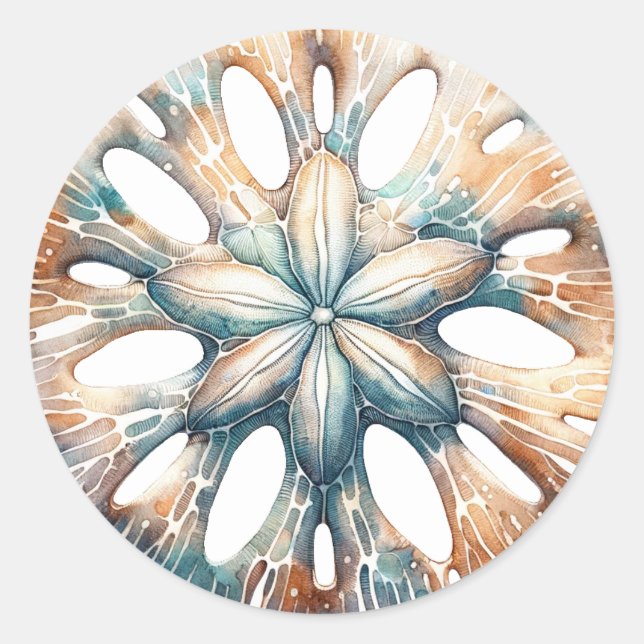 Hochzeit von SandDollar Ocean Splash Sea Watercolo Runder Aufkleber (Vorderseite)
