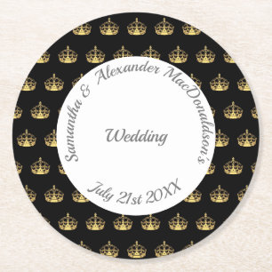 Hochzeit von Schwarz und Gold Runder Pappuntersetzer