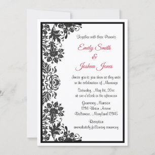 Hochzeit von Schwarz-Weiß-Damast Einladung