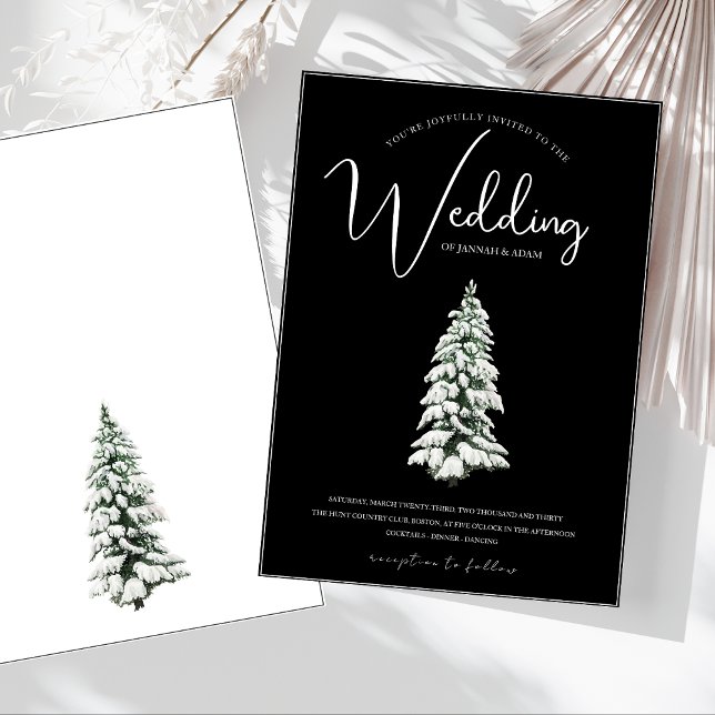 Hochzeit von Schwarz-Weiß-Schnee-Pine Einladung (Winter Black and White Snowy Pine Tree Wedding Invitation)