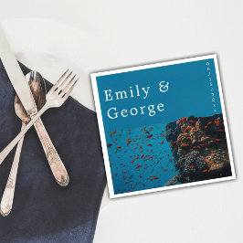 Hochzeit von Seefischen am Ocean Beach unter Wasse Serviette