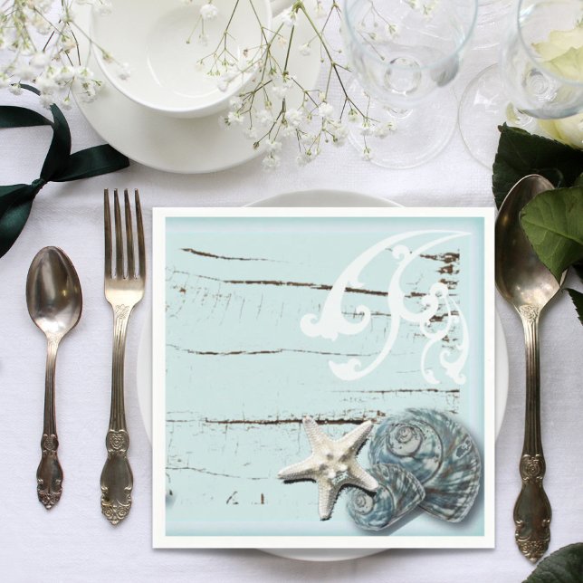 Hochzeit von Seestern und Seestern Serviette (tropical beach aqua blue starfish wedding paper napkins)