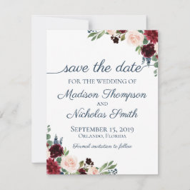 Hochzeit von Seestreitkräften und Marsala Floral:  Save The Date