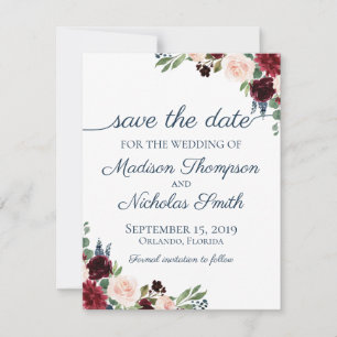 Hochzeit von Seestreitkräften und Marsala Floral: Save The Date