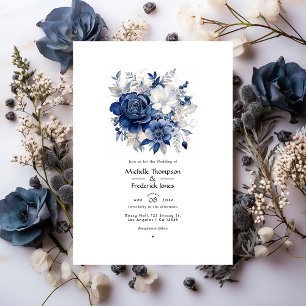 Hochzeit von Seestreitkräften und Silberblumen Einladung