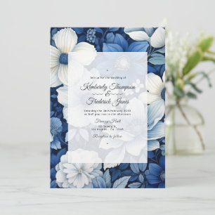 Hochzeit von Seestreitkräften und Weißblütenblumen Einladung