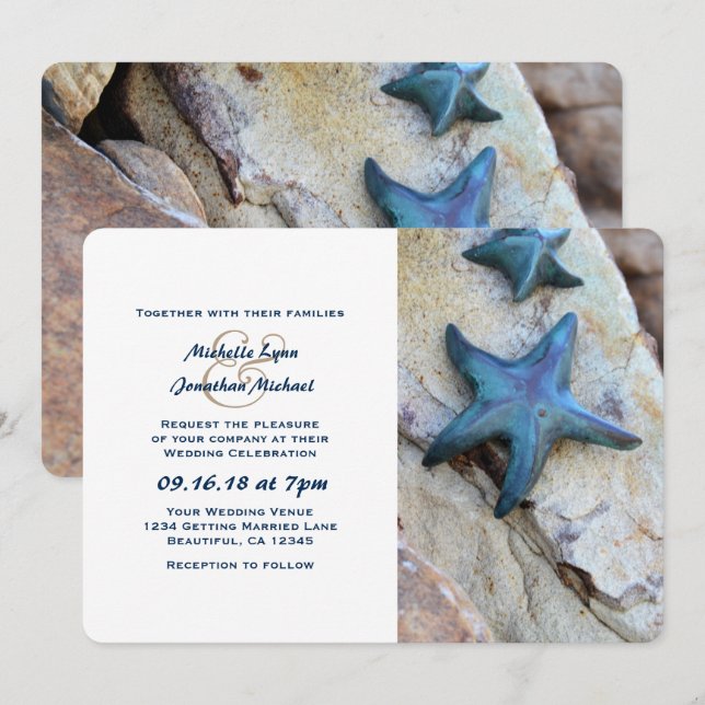 Hochzeit von Starfish am Strand von Rocks Einladung (Vorne/Hinten)