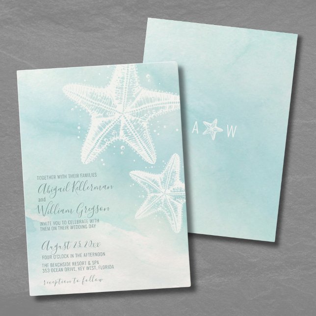 Hochzeit von Starfish Watercolor Summer Beach Einladung (Starfish Watercolor Summer Beach Wedding Invitation)